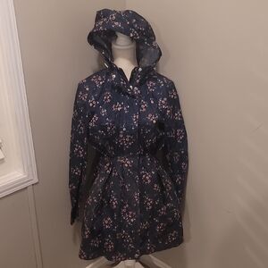 Women's Fitted Weatherproof Lightweight Rain Jacket Floral Hooded Raincoat⁰
